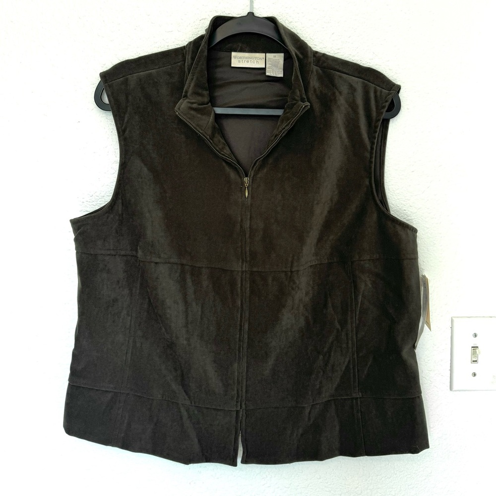 NWT Worthington Stretch Suede Olive Zip Vest Plus Size